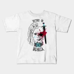 victory or valhalla - shieldmaiden black skull Kids T-Shirt